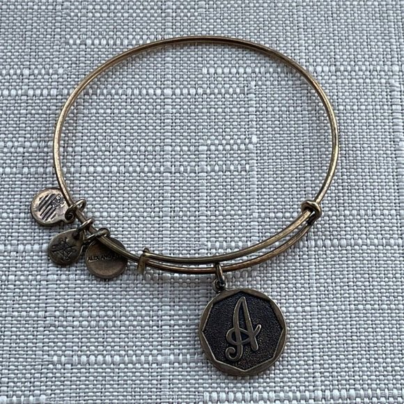 Alex And Ani Women Bracelet Gold Tone Initial LETTER A Wristband Wrist Jewelry - Picture 2 of 10
